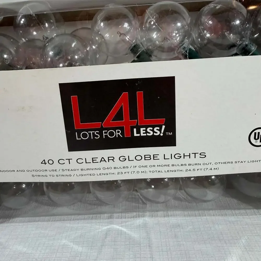 L4L 40 Count Clear Globe Patio String Lights, G40 Indoor/Outdoor 24.5 FT